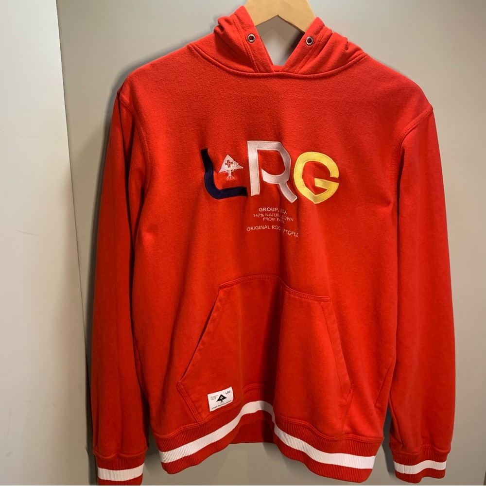 LRG Vibrant Red Hoodie with Multicolor Logo